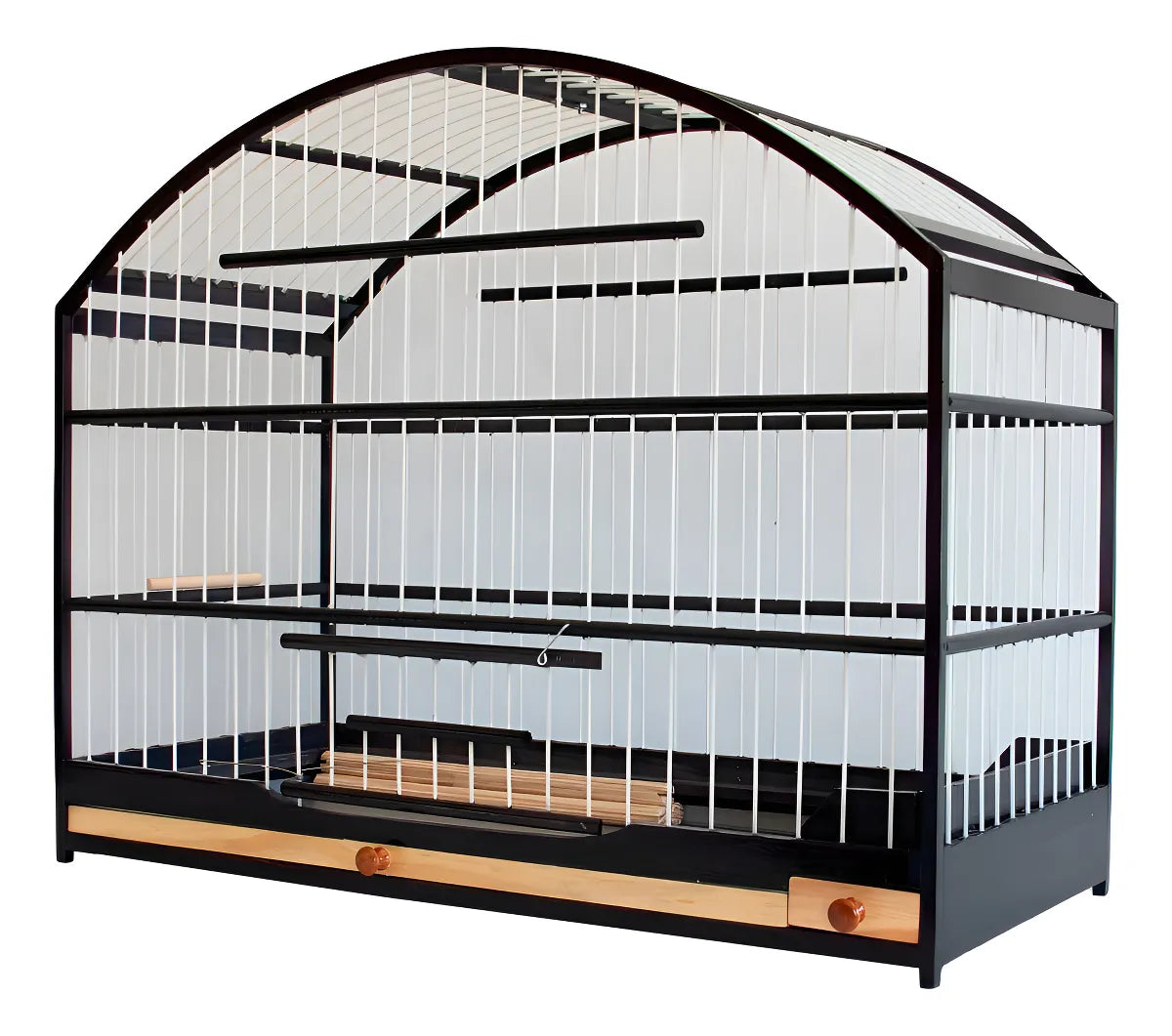 Gaiola de Madeira Rossa Trinca Ferro Preto com Bandeja Removível